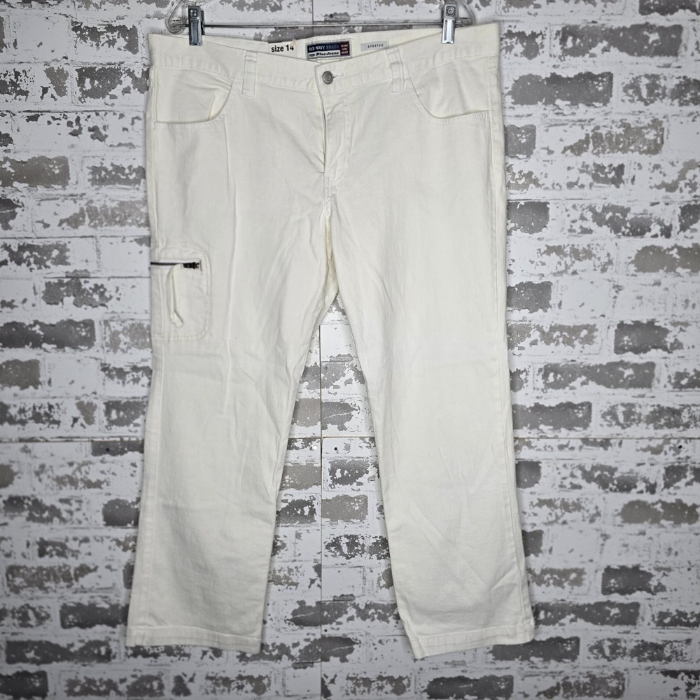 NWT Old Navy Jeans Womens 14 White Cargo Zipper‎ Pockets VTG Y2K Slim Straight
